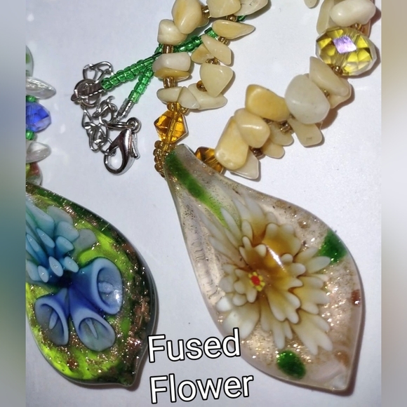 Murano Fused Glass Pendant on Yellow Beaded Necklace - Picture 11 of 14